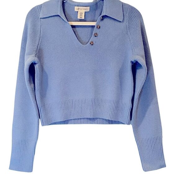 Happily Grey Cropped Ribbed Design Sweater. Size: Medium Color: Lt. Blue - Picture 3 of 8